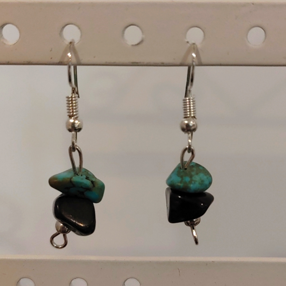 Natural Turquoise Smoky Quartz Dangle Earrings